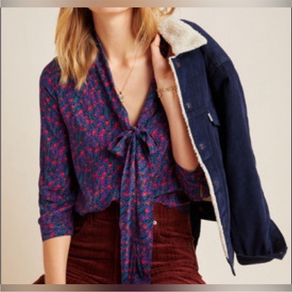 NWOT Maeve by Anthropologie "Rory" Floral V-Neck Tie Front Blouse Size 4 - Picture 2 of 10